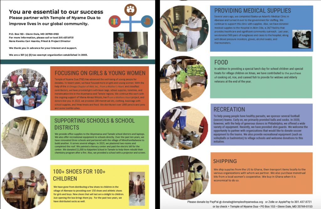 List of projects regarding girls and young women, schools, healthcare facilities, food, and recreation.